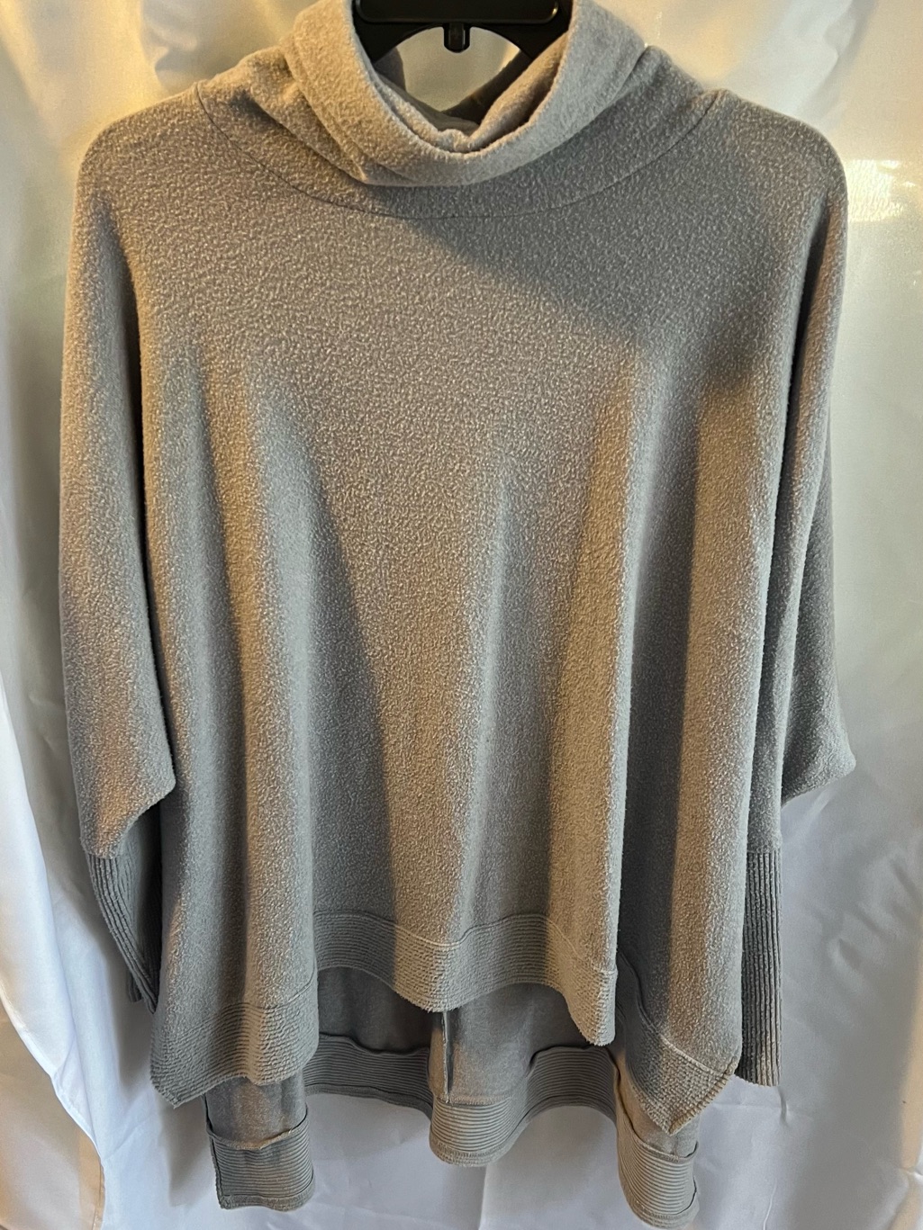 Zenana Outfitters Heather Grey Cowl Neck Poncho Sweater